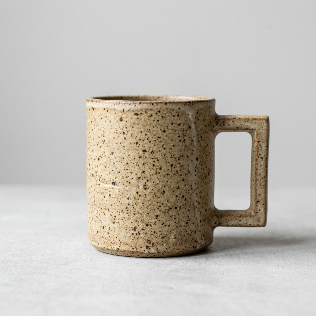 Oat Cylinder Mug, satin oatmeal with iron speckle